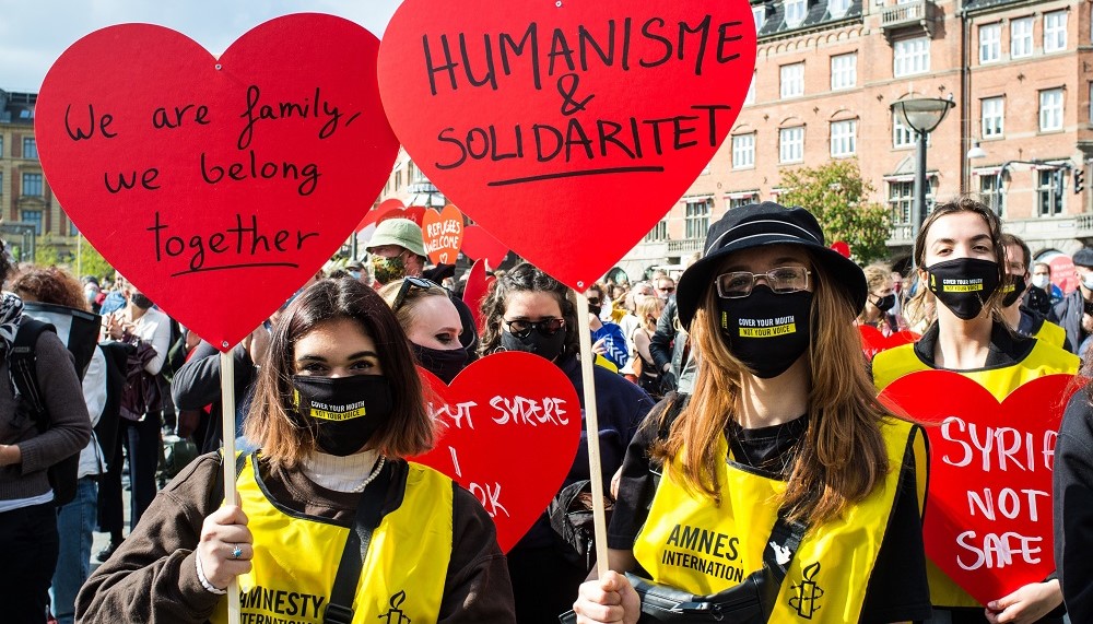 Demonstration in Dänemark für syrische Geflüchtete
